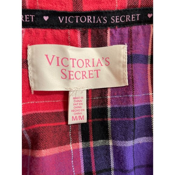 Victorias Secret Womens Plaid Button Down Flannel Shirt Dress Medium Red Purple - Picture 7 of 10
